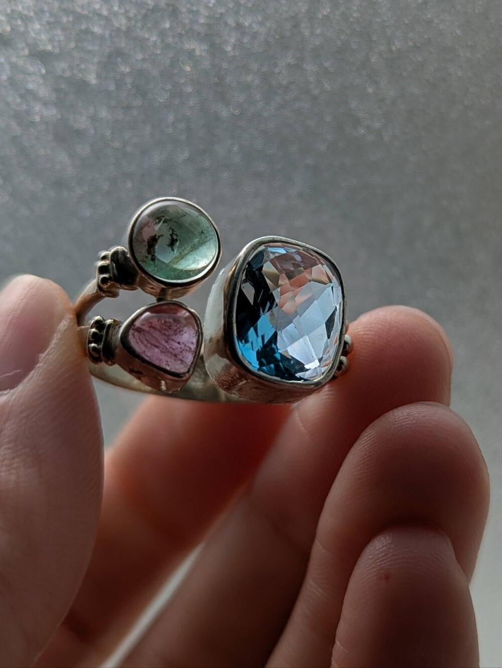 Genuine Topaz, Tourmaline, and Sterling Silver Ring